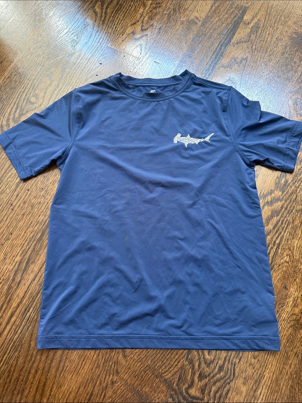 Class Club Navy Blue Short-Sleeve Kids Swim Rash Guard with Fish Logo